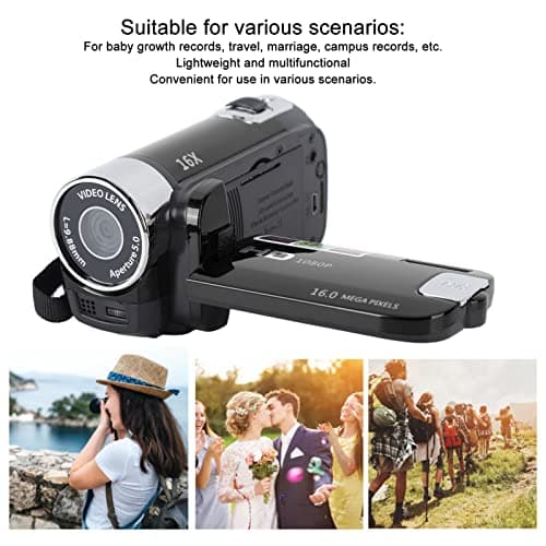 1080P HD Camcorder, 16MP DV Camera with 16x Digital Zoom, 2.7in TFT Rotatable Screen, Built-in Speakers, USB (Black) thumbnail 2