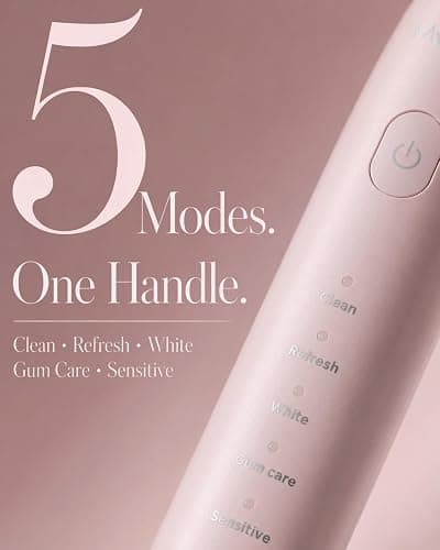 MySmile DY156 Electric Toothbrush for Adults, Rechargeable Sonic Battery Toothbrush Portable with 3 Brush Heads, 2 Mins 5 Modes Smart Timer, 45000VPM, One Charge for 60 Days - Pink thumbnail 3