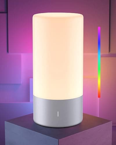 ROOTRO Table Lamp, [Advanced] Bedside Touch Control Lamp for Bedroom 3 Level Dimmable Warm White Lights with 256 RGB Color Mode Modern Deisgn Smart Nightstand Desktop LED Lamps Portable for Read - Image 1