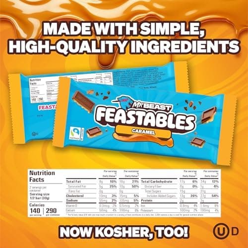 MrBeast Feastables Caramel Chocolate Bar, King Size, 10 Ct, Fairtrade Cocoa thumbnail 2