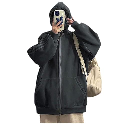 Women Oversized Zip Up Korean Hoodie Y2k Jackets Striped Long Sleeve Hooded Sweatshirt Solid Zipper Cute Top For Teen Girls thumbnail 2