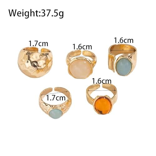 Chunky Gold Ring Set for Women Stackable Thick Acrylic Knuckle Rings Pack 5Pcs Hammered Resin Open Statement Rings Stack Trendy Jewelry Accessories - Gold thumbnail 3