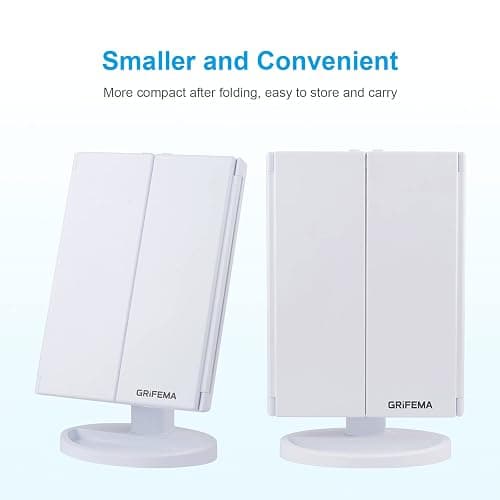 GRIFEMA Specchio per Trucco Trifold con Luce a 32 LED, con Illuminazione, Ingrandimento 3/2/1, Specchio da Tavolo Touch, Regolabile a 180°, USB e Batteria, Bianco thumbnail 6