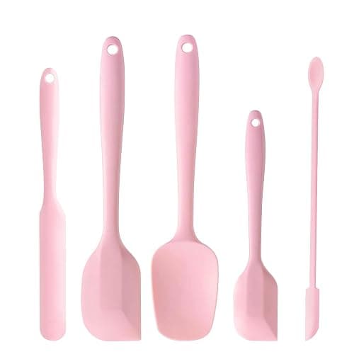DUFEIMOY 5 Piece Pink Silicone Spatula Set, Heat Resistant Rubber Spatulas Set, Silicone Kitchen Utensils Set Dishwasher Safe for Nonstick Cookware Baking Cooking - Image 1
