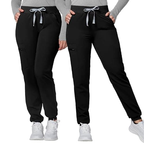 Kitmaz Medical Scrub Pants for Women - Mid Rise 4-Way Stretch Anti-Wrinkle Slim Fit Jogger Pants, Drawstring & 5 Pockets - Image 1