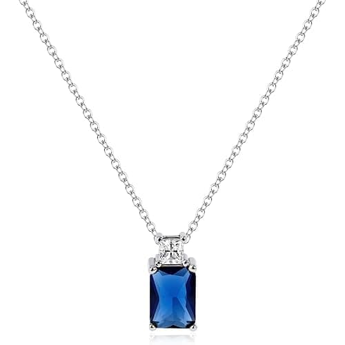 Rectangle Cubic Zirconia Pendant Necklace for Women Silver Birthstone Jewelry Gemstone Necklace Gift - Image 1