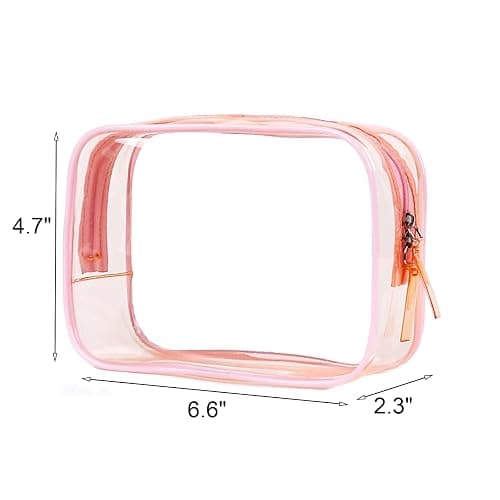 Buminee Clear Pouch Small, 6.6"x2.3"x4.7" Size TSA Approved Toiletry Bag, Travel Bags for Toiletries, Cosmetic Bag for Women and Men - 1 Pack Pink thumbnail 2