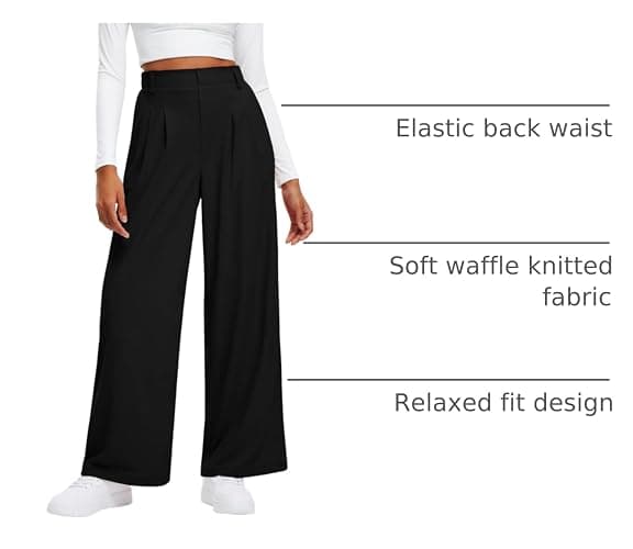 Libin Women's Wide Leg Pants 27"/29" High Waisted Waffle Knit Casual Slacks Work Pants Business Palazzo Trousers with Pockets thumbnail 4