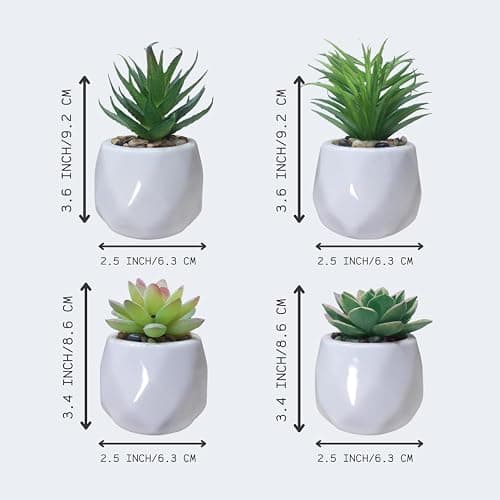 GRIFTO Fake Plants Set of 4 Artificial Plants Indoor Mini Ceramic Pot Faux Succulent Plant Foliage for Coffee Table Home Bedroom Bathroom Room Decor Shelf Office Desk Kitchen Garden Indoor Outdoor thumbnail 3