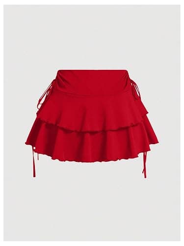 RoseSeek Women's Drawstring Bow Side Mini Skirts Tiered Layer Ruffle Elastic Waist Y2K Coquette Short Skirts thumbnail 2