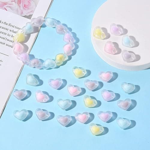 PH PandaHall 50pcs Acrylic Heart Beads 5 Macaron Color Heart Beads Assorted Spacer Beads 17x13mm Kawaii Loose Beads Crystal Beads for DIY Phone Charm Beaded Projects DIY Jewelry Making thumbnail 2