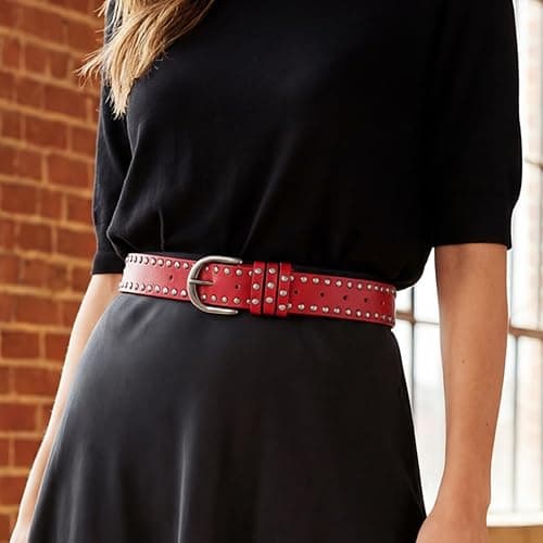BODIY Rivet Leather Belt Black Vintage Waist Belts Y2K Wide Belts Western Studded Belt for Women thumbnail 7