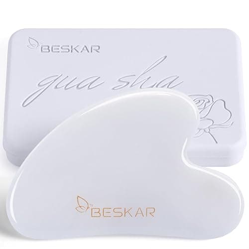 BESKAR Gua Sha Facial Tools, Natural Jade Stone Guasha Massager for Jawline Sculpting, Tighten Face Skin and Reduce Wrinkles, Face Eyes Body Neck Massage Tool, Skin Care Gift - Image 1