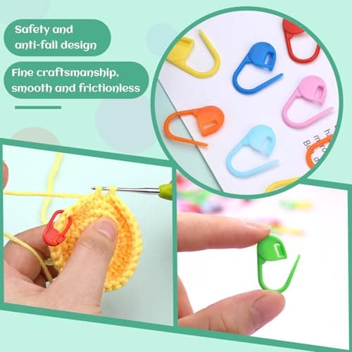 LUNARM 200 Pcs Stitch Markers for Crocheting, 10 Color Crochet Stitch Markers Knitting Locking Clip Pins with 6 Yarn Needles for DIY Craft Sewing thumbnail 4