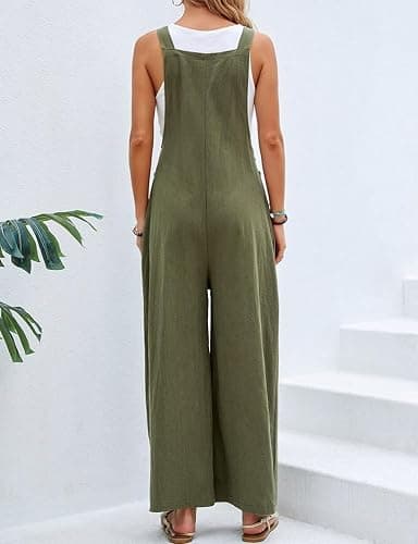 IDEALSANXUN Wide Leg Overalls for Womens Casual Cotton Linen Baggy Loose Maternity Summer Beach Jumpsuits Romper thumbnail 2