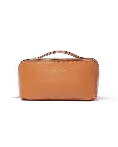 EACHY Travel Makeup Bag, Large Capacity Cosmetic Bag for Women, Waterproof PU Leather, Flat Open Portable Toiletry Bag for Skincare, Brushes & Travel Essentials thumbnail 11