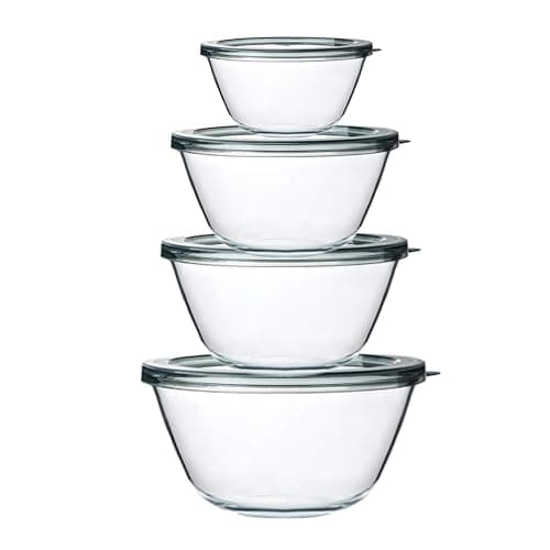 M MCIRCO Glass Mixing Bowls with Lids, 4 Packs Glass Bowl Set, Nesting Bowls for Meal Prep, Food Storage, Glass bowl For Cooking, Baking, BPA-Free, 0.8/1.7/1.6/2.9/4.8 Qt - 4pcs - Image 1