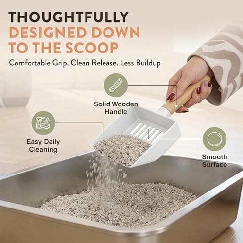 XL Stainless Steel Cat Litter Box with Enclosure and Pooper Scooper - Durable Black Metal Litter Box for Big Cats, High Sides for Anti-Leakage, Never Absorbs Odors, Non-Sticky - (60x40cm) (White) thumbnail 6
