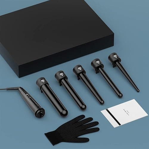 Lockenstab 5 in 1 LCD Keramikbeschichtung Multifunktions Austauschbare Welleneisen mit Handschuhe Lockenwickler Kit ET-W301 - Black thumbnail 8