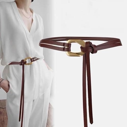 Block Garden Women Tie Leather Belt Gold Buckle Double Straps Waist Belts thumbnail 3