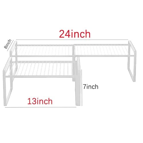 Homgertu 13"-24" L Expandable Cabinet Shelf Rack Set of 2, Stackable Kitchen Countertop Cupboard Organizers and Pantry Storage Shelves thumbnail 2