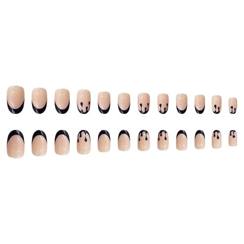 Halloween French Tip Almond Fake Nails - Terror Blood Press-On With Acrylic Glue - Medium Glossy Reusable Artificial Nails for Women DIY Manicure - 24 Pcs thumbnail 4