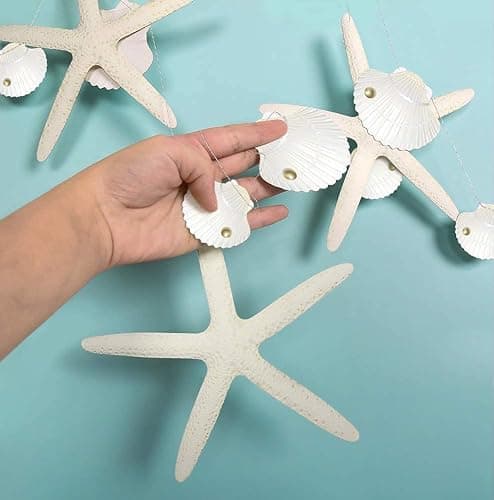 Decor365 White Finger Starfish Sea Shell Garland Ocean Coastal Nautical Party Decoration Starfish Cutouts Hanging Bunting Banner Under The Sea Mermaid Wish Birthday Beach Wedding Decor thumbnail 4