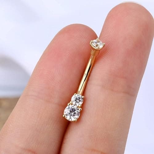 OUFER 14K Solid Gold Belly Navel Button Ring Clear 5A Cubic Zirconia Design Belly Rings Piercing Jewelry thumbnail 5