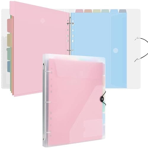 Uquelic A4 Binder, Folio Document Organizer, 3 Ring Folder Letter Size | Cute 12-Pocket Life Binder for Paper, Files, Photos, Letters, Cards (Clear-Macaron) - Image 1