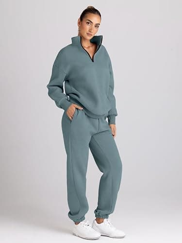 Trendy Queen Womens Sweatsuits 2 Piece Outfits Fall Lounge Sweat Sets Half Zip Sweatshirts with Baggy Sweatpants thumbnail 3