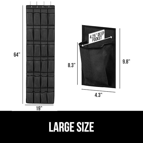 GORILLA GRIP Over the Door Shoe Organizer, 24 Large Breathable Mesh Pockets, Space Saving Hanging Storage Holder, Closet Rack Hanger Holds Up to 40 lbs, Hangs on Closets for Shoes, Accessories, Black thumbnail 2