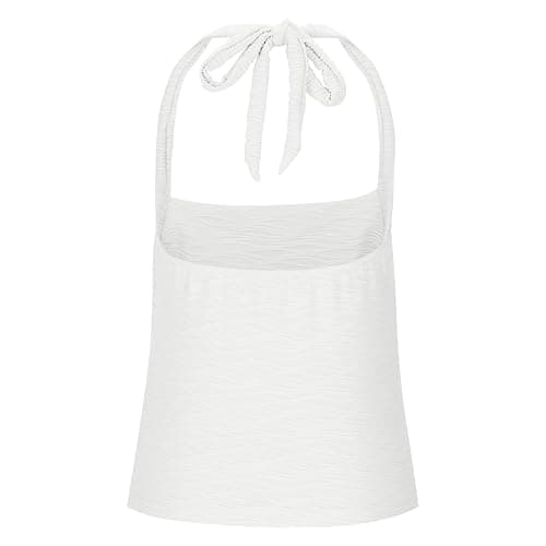 Women's Ruched Halterneck Y2K Crop Tops Tie Back Sleeveless Slim Fit Cami Top Teen Girls Textured Square Neck Shirts thumbnail 5
