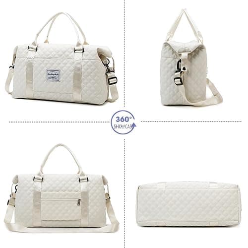 Keoferlo Cute Travel Bag Weekend White Duffel Cute Overnight Gym Tote Carry On Bag for Women (Ivory White) thumbnail 6