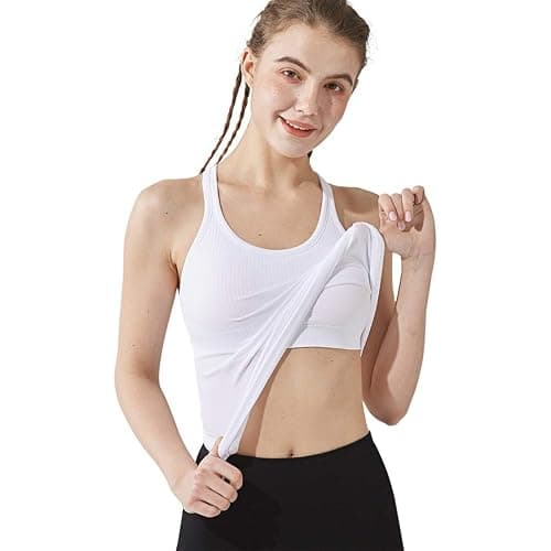 Yoga Racerback Tank Top for Women with Built in Bra,Women's Padded Sports Bra Fitness Workout Running Shirts thumbnail 2