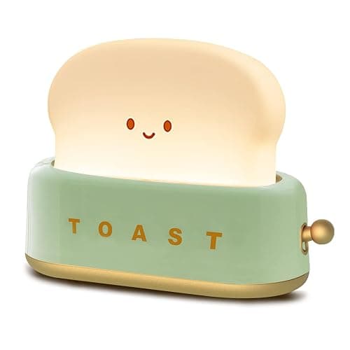 QANYI Desk Decor Toaster Lamp, Rechargeable Small Lamp with Smile Face Toast Bread Cute Toaster Shape Room Decor Night Light for Bedroom, Bedside, Living Room, Dining, Desk Decorations, Gift - Image 1