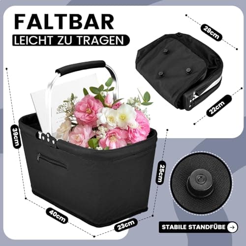 Yeabett 22L Einkaufskorb, Praktischer Klappkorb Einkaufstasche mit Gepolsterten Griffen für Reisen, Picknick, Einkaufen, Geschenke(Schwarz) - 22 Liter - Schwarz thumbnail 4