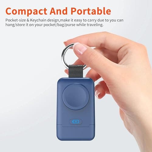 Portable Wireless Charger for Apple Watch,HUOTO Upgraded iWatch Charger 1400mAh Smart Keychain Power Bank,Portable Magnetic iWatch Charger for Apple Watch Series 8/UItra/7/6/SE/5/4/3/2/1 (Blue) thumbnail 3