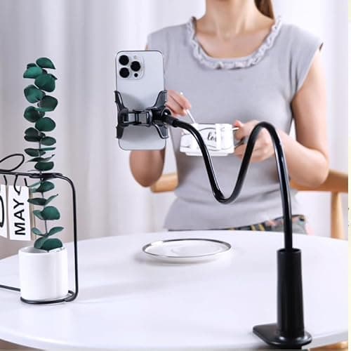 Lazy Handy-Halter, Handy-Clip, Betthalter, DIY, verstellbare lange Arm-Schwanenhals-Handyhalterungen, Lazy Bracket langer Arm-Clip, Klemmhalterung für Bett/Schreibtisch (schwarz) - Image 1