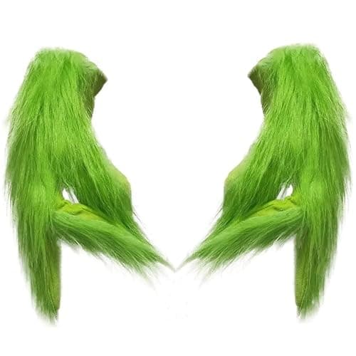 Hefnoya Green Furry Plush Gloves Adults and Kids, Christmas Santa Cosplay Costume Mask Props Green Hands Gloves - Image 1