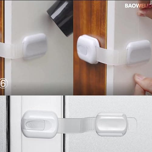 Child Proof Baby Safety Locks For Cabinet Locks Extra 3M Adhesive No Screws For Drawers Cupboard Doors (8Pack child safety cabinet locks) thumbnail 5