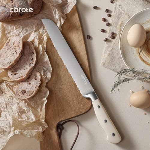 CAROTE 14 Pieces Knife Set with Block, Forged, High Carbon Stainless Steel Sharp Blade Block Knife Set, Dishwasher Safe Cutlery, Cream thumbnail 8