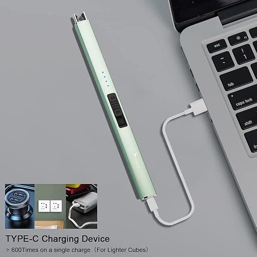 SUPRUS Electric Lighter Arc Windproof Flameless USB Rechargeable Lighter with Safety Lock for Candle BBQ Camping (Green) thumbnail 6