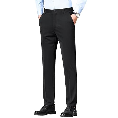 Mylldey Men's Regular Fit Dress Pants Casual Business Flat Front Mens Wrinkle Free Comfort Stretch Pants - Image 1