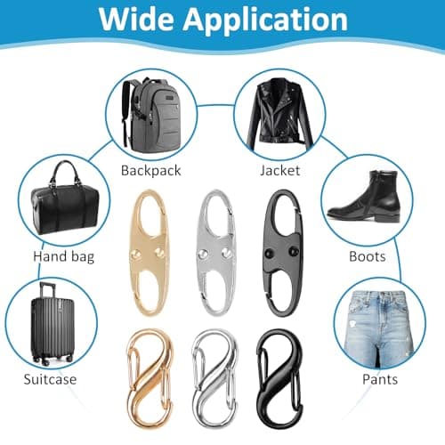 Phinus Lock Combo, Total 21PCS Clips Anti-Theft, Locks Anti-Theft for Luggage, Clothing, Backpacks, Boots, Purses, Travel Outdoor Sports(Black, Silver, Gold) thumbnail 6