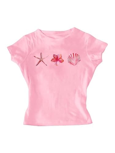 RoseSeek Girl's Floral Graphic Crop Tops Tees Short Sleeve Crewneck Cute Slim Fit T Shirt Summer Tops - Image 1