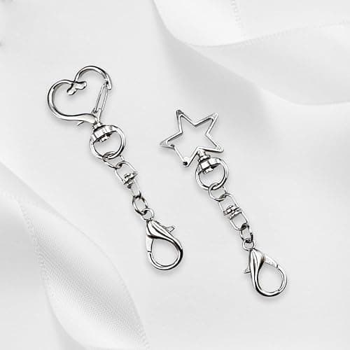 K-pop Photocard Holder Keychain with Metal Chain – 2 pcs Hard Protective Card Case with Heart & Star Clip Keychain, Decorative Charms for Toploader or Badge Black and White thumbnail 7