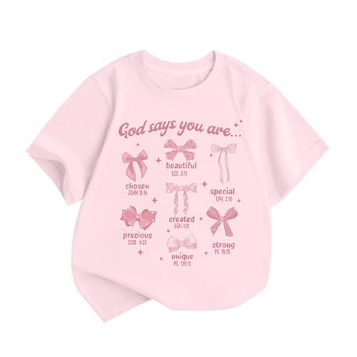 KEEVICI Cute Girls Bow God Shirt Christian Graphic Tees Jesus Shirts for Kids Bible Verse Inspirational Religious T Shirts - Image 1