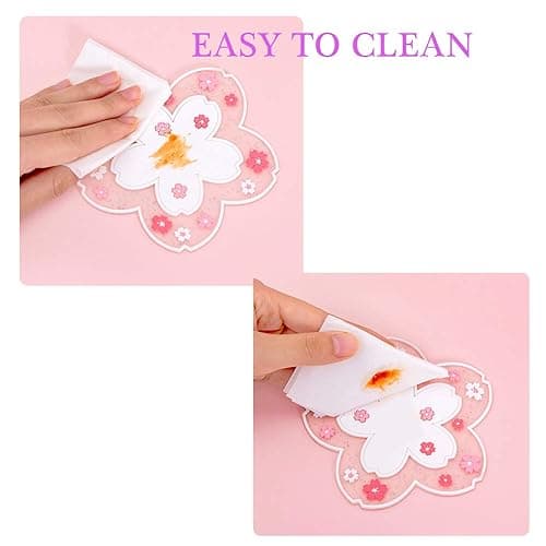 Sakura Coasters Set of 4 Kawaii Cup Mat Anti-Skid Pot Bowl Pad Placemats PVC Cherry Blossom Coaster for Drinks Coffee Table Cute Room Home Kitchen Decor Kawaii Desk Accessories(4.3in) - Small 4pcs thumbnail 8