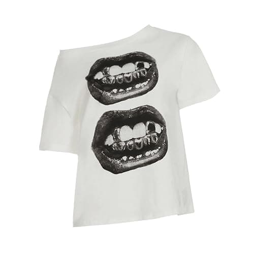 Hesaco Off The Shoulder Oversized Tshirt Y2k Graphic Tee Baggy Shirts Vintage Tops thumbnail 6