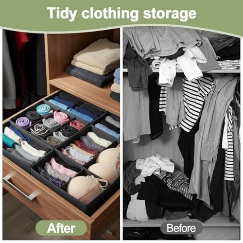 Anscher 12 Pack Grey Drawer Organiser Clothes Storage Organiser Bins,Foldable Fabric Closet Organizers.Storage Drawer Dividers for Clothes,Bra,Socks,Ties,Scarf and Towels thumbnail 3